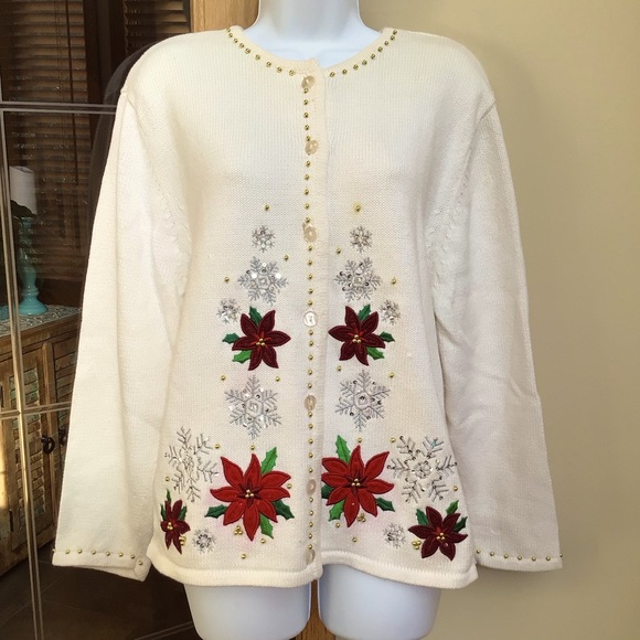 Crystal-Kobe ladies Christmas cardigan. EUC. - Picture 1 of 5